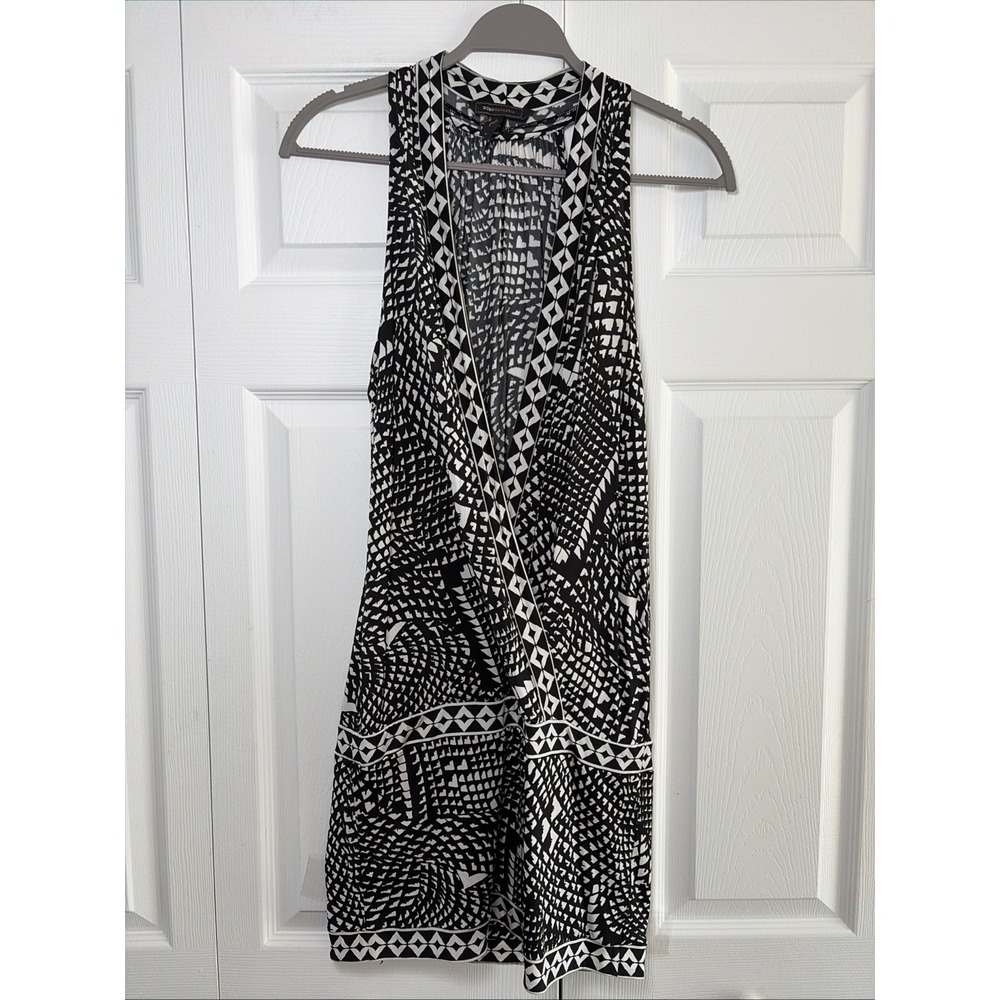 BCBGMAXAZRIA Geometric Wrap Dress Womens Size S Black White Tribal Sleeveless